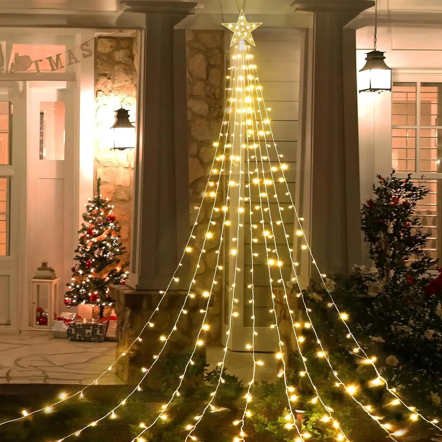 

Solar Outdoor String Lights,198 LED Star Fairy Lights 9 Strands 9.8ft Waterfall Tree Lights 8 Modes Waterproof for Garden Decor
