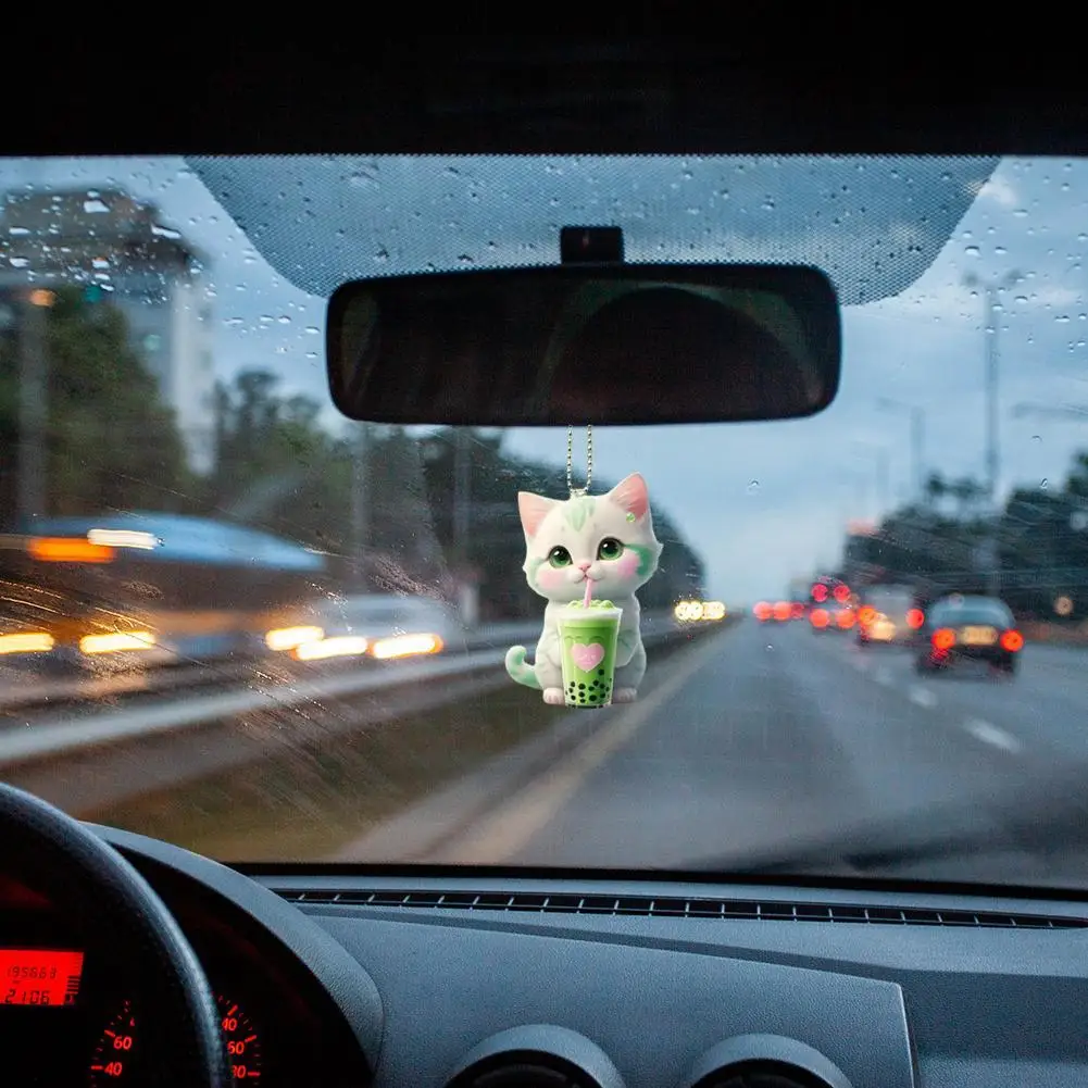 Fun Car Pendant Hanging Ornament With Chain Realistic Animal Cat-Shaped Pendant Car Rearview Mirror Decor Accesorios Para Auto