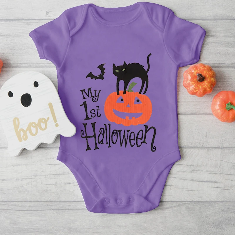 Funny Cat Bat Pumpkin Bodysuits 100% Cotton White Newborn Boys Girls Clothes My 1st Halloween Fashion Creative Infant Jumpsuits