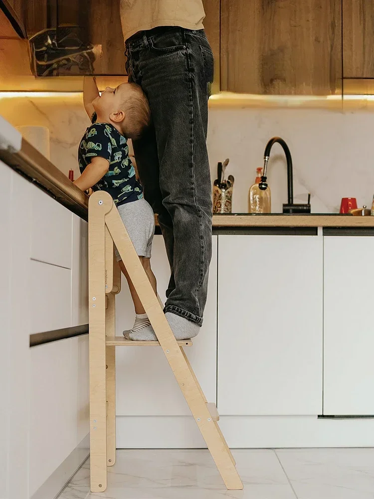 Wielowarstwowy podnóżek do mycia rąk dla dzieci Birch, wieża edukacyjna Montessori, antypoślizgowy stojak z litego drewna, składany podłokietnik,