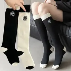 Kamelie Rose lange Socken süße einfache Knies trümpfe atmungsaktive Baumwolle Golf Sport Socken Mode süßen Rock passende Waden socken