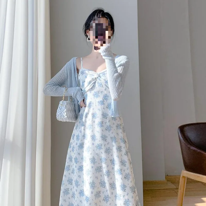 2025 Summer New Sweet Beach Vacation Floral Strap Women's Sling Dress Set