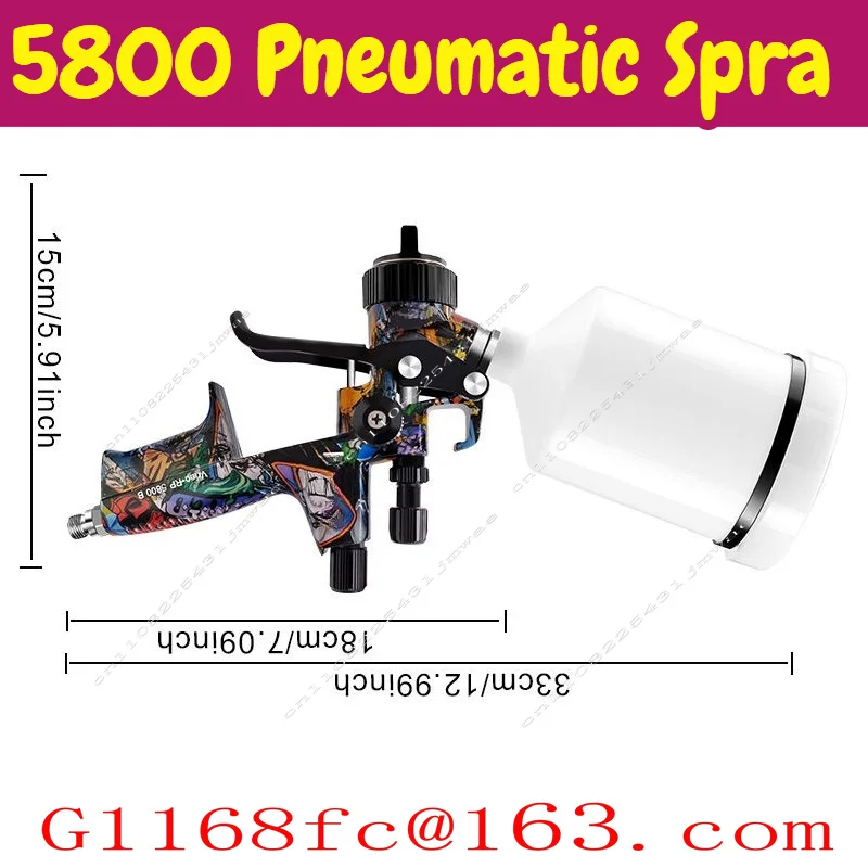5800 Pneumatic Spray Gun 1.3mm Stainless Steel Spray Nozzle 600ml Pot Car Furniture Spray Paint Clear Atomization