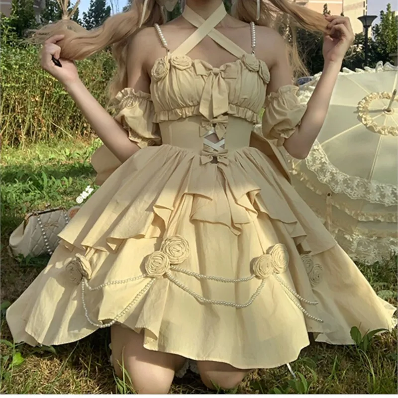 Designer Style Light Hollow-out Front Short Back Long Lolita Umbrella Princess Dress