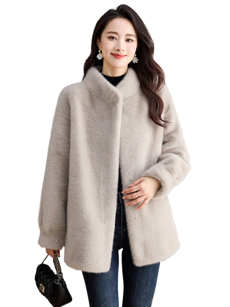 

Haining fur women's new furry coat mink velvet women's winter medium and long environmentally friendly young mother outfit
