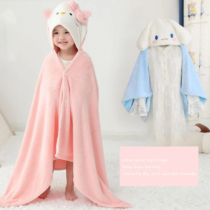 

Детский банный халат Hello Kittys, осенне-зимний моющийся хлопковый Мягкий банный халат с вышивкой и мягкой впитывающей влагу
