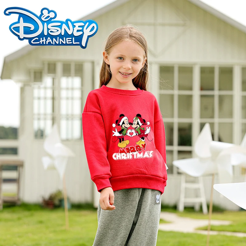 Disney Mickey Minnie Mouse Christmas Sweatshirt Cute Anime Pullover Winter Warmth Print Tops Xmas Boys Girls Clothes Kawaii Gift