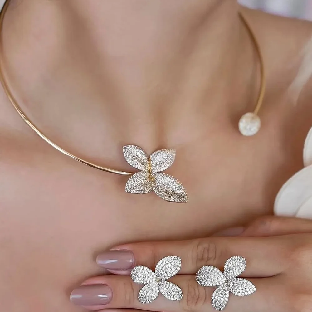 

Luxury Leaf Necklace Earring Jewelry Sets For Women Y2K Punk Chunky Choker Necklace Stud Earrings Set Wedding Party Jewelry Gift