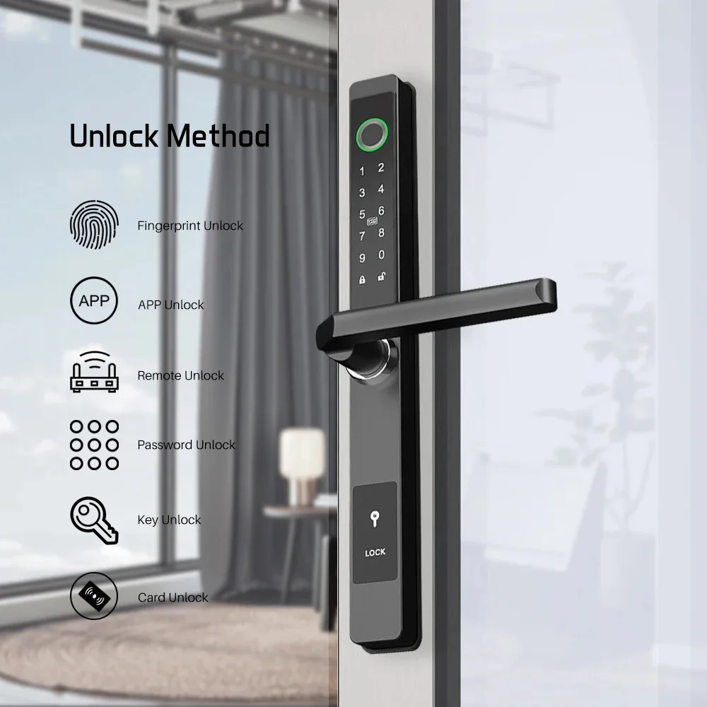 TTLock Security Waterproof Intelligent Fingerprint Password Recognition Aluminum Door Glass Door Intelligent Lock