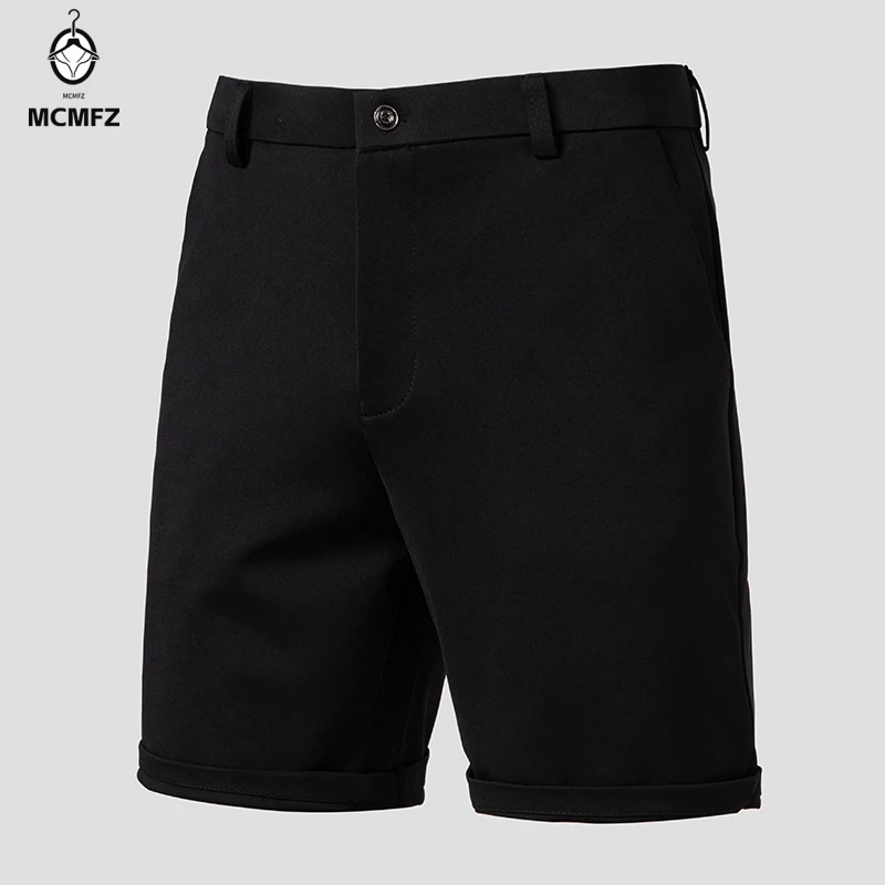 Image of Lockere Gerade Herren-Sommer-Business-Shorts aus Glattem Stretch-Stoff mit Tiefen Seitentaschen, Mitarbeiter-Uniform, Reise-Freizeithose
