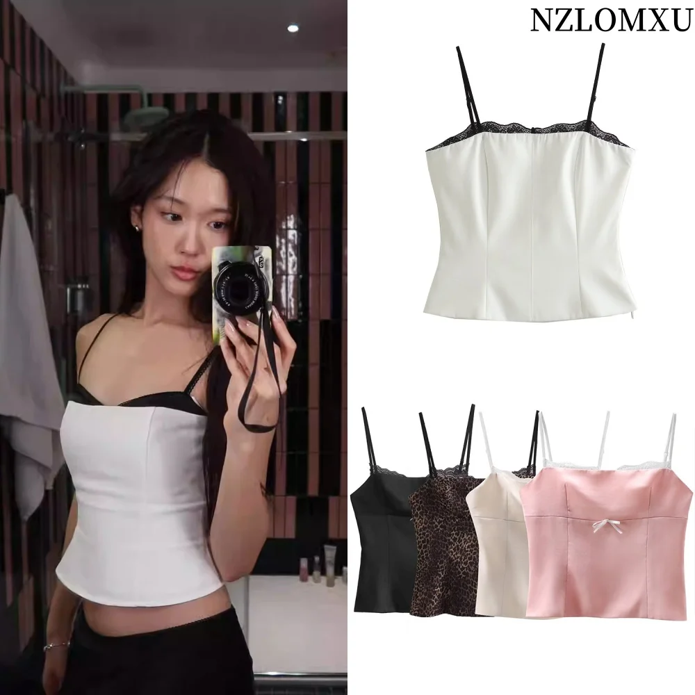 

Patchwork Lace Crop Top Women Sleeveless Corset Summer Tops For Women Backless Sexy Tank Top Woman Y2K Cami Short Top