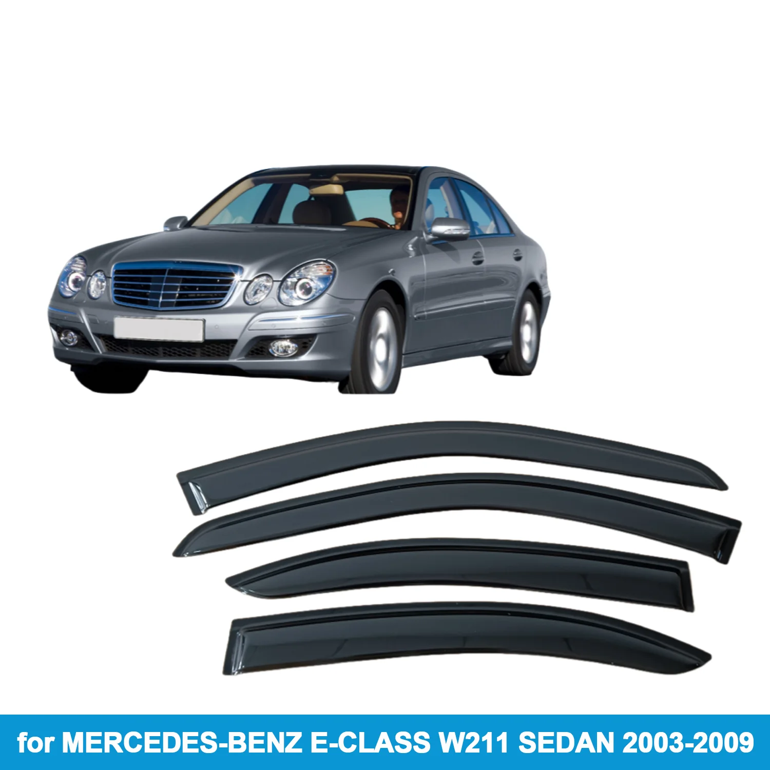 

Window Visor for MERCEDES-BENZ E-CLASS W211 SEDAN 2003-2009 Rain Guard Side Vent Deflector Weathershield Outside-Mount Tape On