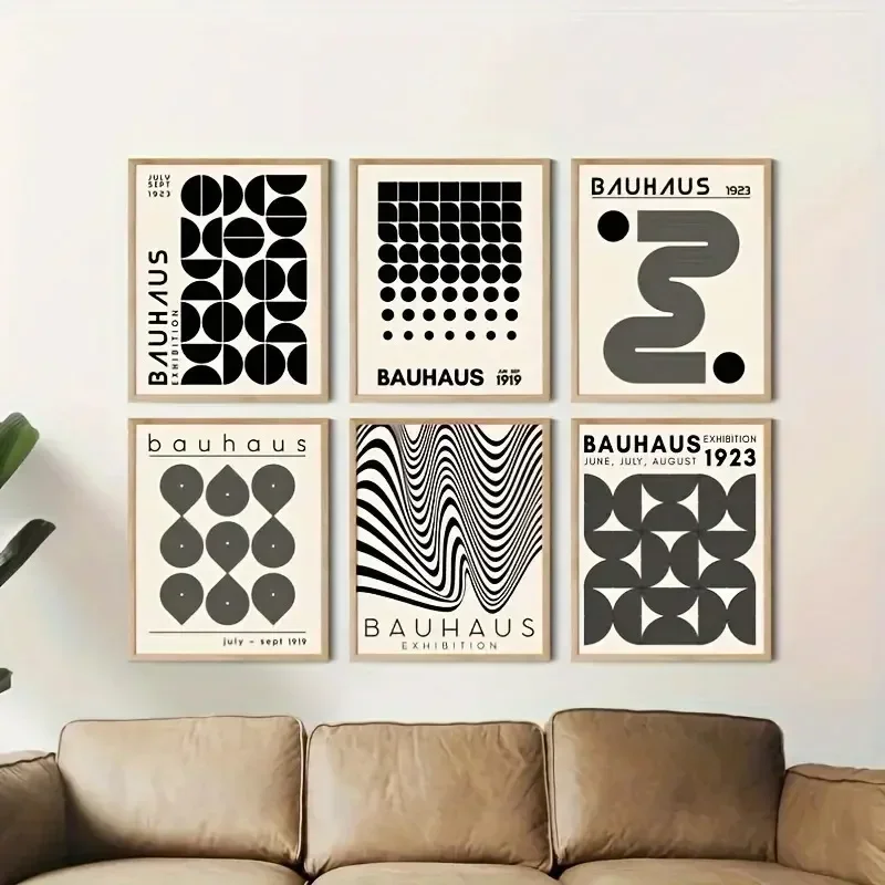 Multiple sizes 1pc frameless Canvas Painting,Black and White Bauhaus Wall Art Poster Mid-Century Present Canvas Painting Simple