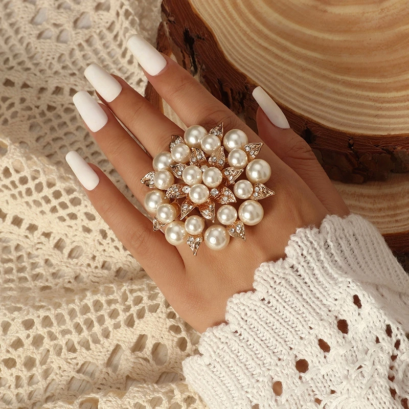 

Large decorative rings for nails photography creative pearl flower opening ring manicure photo shoot background accessories