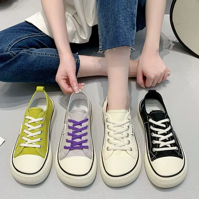 2024 Zapatillas Women\'s Classic Black Canvas Shoes Spring Flat Shoes Student Sneakers Girls Skateboard Vulcanized Tennis Womans