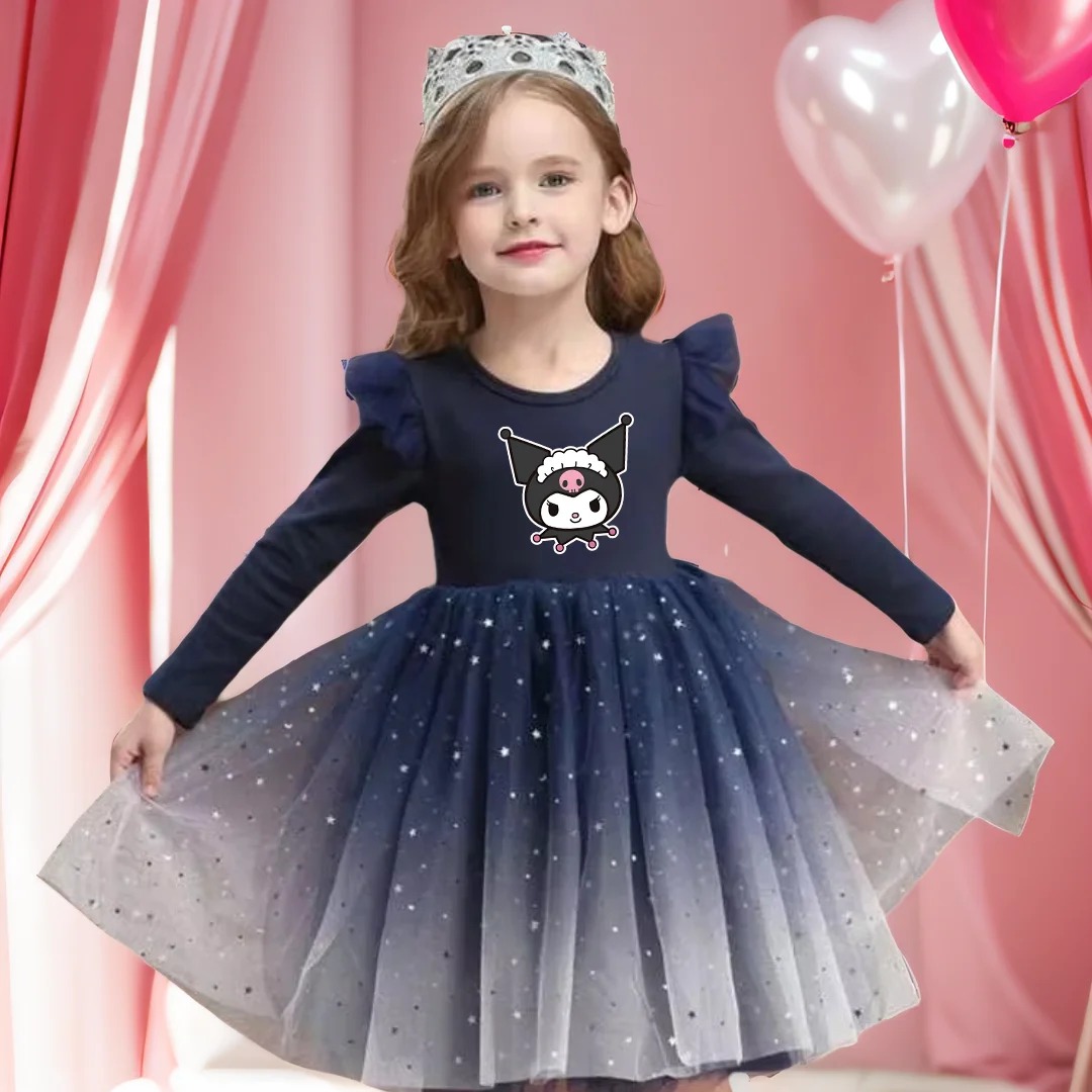 Kuromi-Robe de princesse à manches longues pour filles, costume de Noël, vêtements pour enfants, fête d'anniversaire, nouvel an, automne