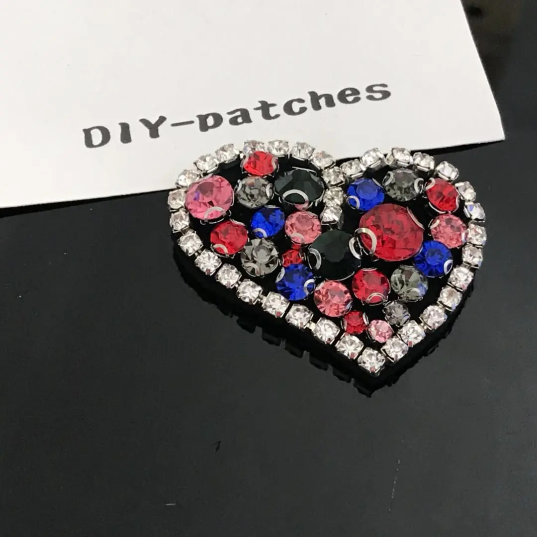 

color heart crytal rhinestone beaded patches apliques de roupa applique sew on patches for clothing bordados para costura