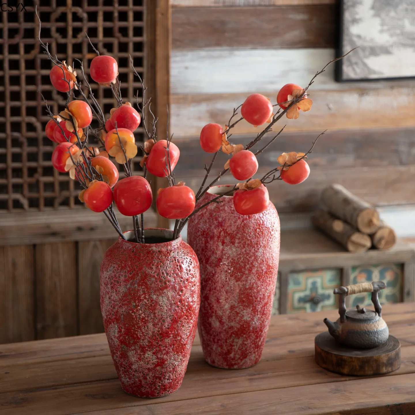Jingdezhen Handmade Ceramic Red Vase New Chinese Wedding Decoration Bedroom Living Room Tabletop Ornament  Home Decor