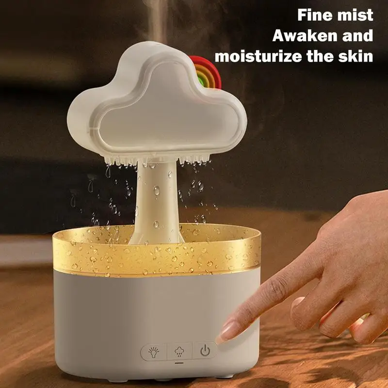 Rain Cloud Humidifier LED Light Cute Rechargeable Cloud Rain Drop Humidifier Water Drip Home Decoration Desk Fountain For