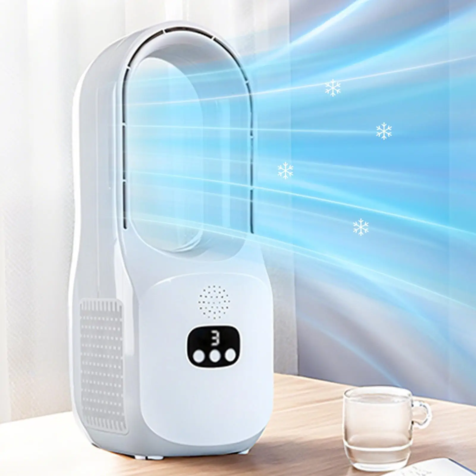 

Bladeless Fan for Bedroom 120 Degree Oscillating Portable Circulator with 3 Speeds Multi-Functional Desktop Bladeless Fan