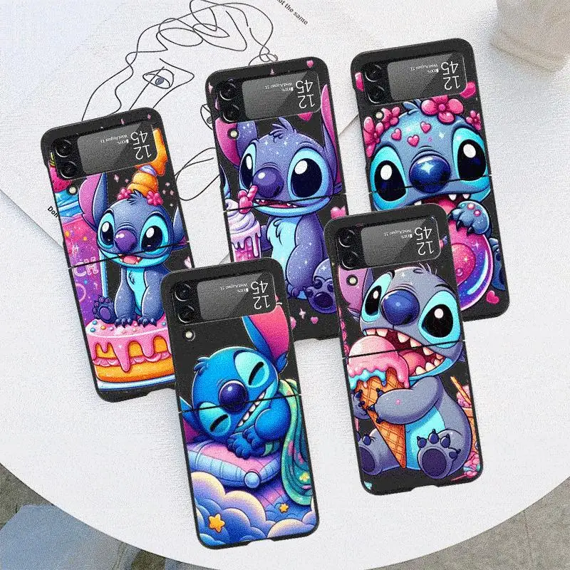 Cartoon Disney Stitch Case for Samsung Galaxy Z Flip 4 3 5 5G Flip Shockproof Capa 6.7 Inches Black Hard PC ZFlip 4 Phone Cover