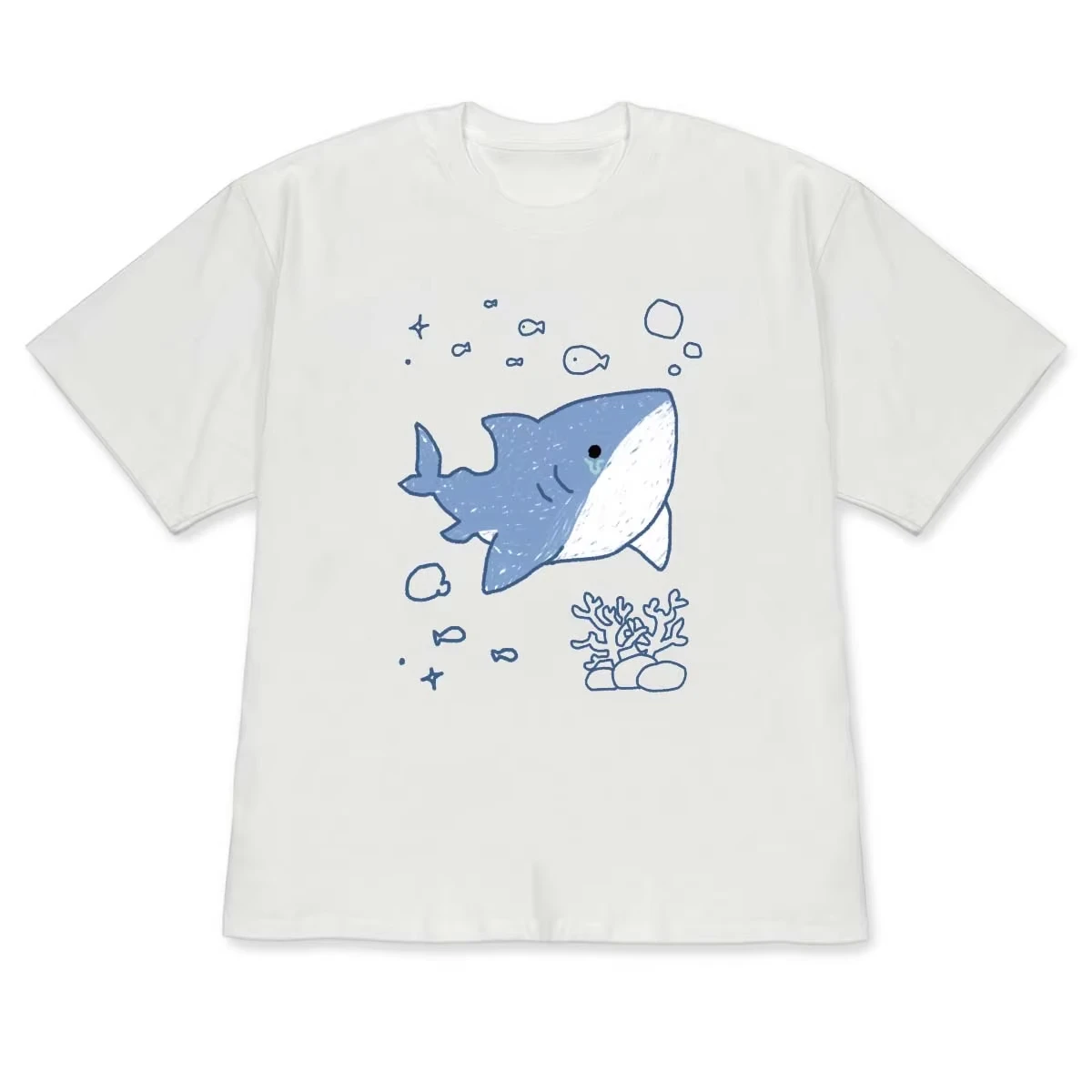 2026 Cute Shark Graphic Short-Sleeve T-shirt Minimalist Ocean Aesthetic Casual Top Kawaii Blue Shark Crew