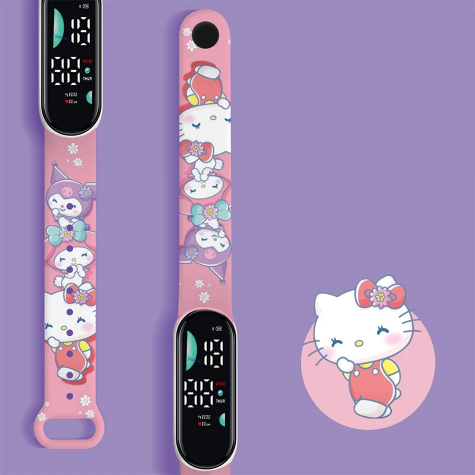 Sanrio Accessories Hello Kitty Watch Kuromi Watches Cinnamoroll Electronic Clock Led Anime Figure My Melody Toy Student Kid Gift