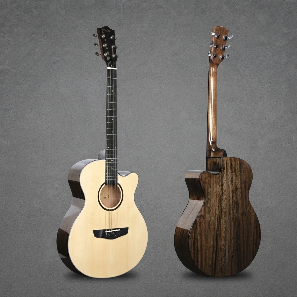 Special Wood Grain Guitar, Gloss Cutaway Acoustic Folk Style, 6-String Steel-String, Chrome Tuners for Beginner Practice