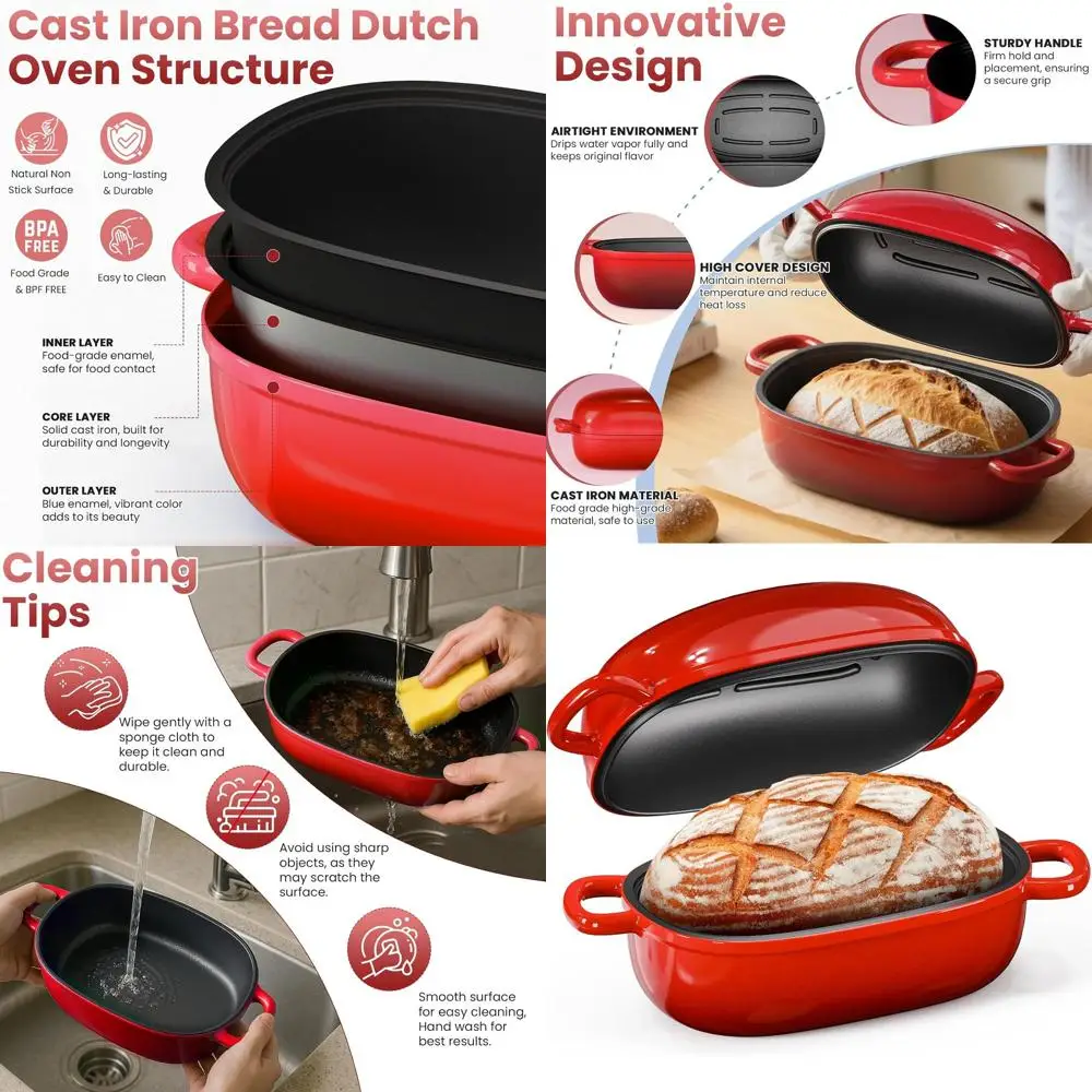 

Чугунная голландская хлебопекарная форма - 2,5-литровая голландская форма для выпечки хлеба на закваске, чугунная форма для хлеба с крышкой, для легкого приготовления домашнего хлеба на закваске