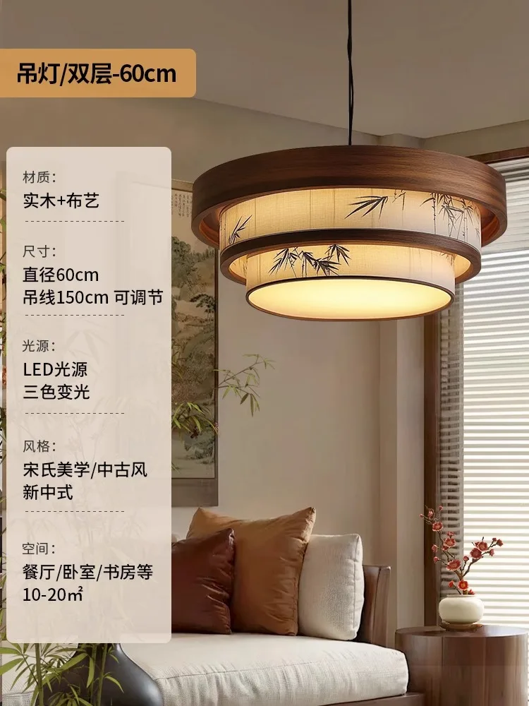 Lustre de sala de estar pintado em madeira com folhas de bambu para sala de estar e quarto