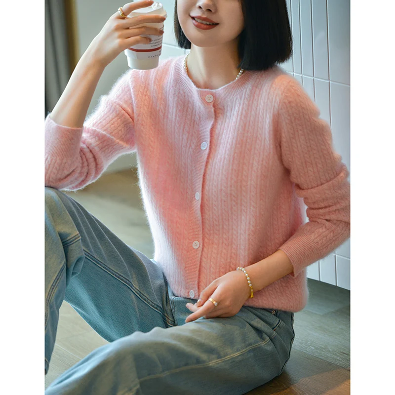 Cashmere sweater autumn/winter new 100% pure wool cardigan casual knitted sweater round neck Tops ladies loose Blouse Coat