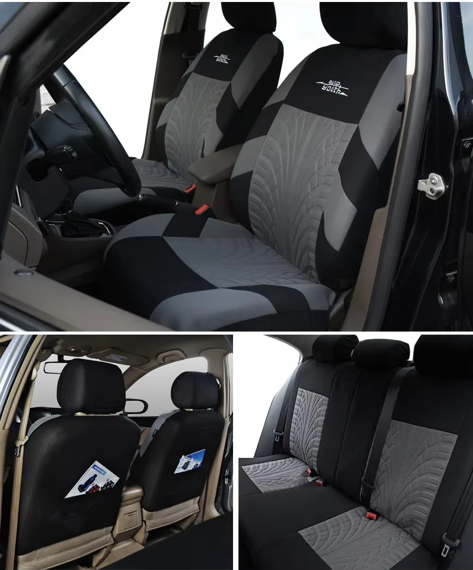 Modische Bestickte Autositzbezüge Set Universell Passend für die Meisten Autos mit Reifenprofil-Detail Styling Autositzschutz Geschenke – Detail 6