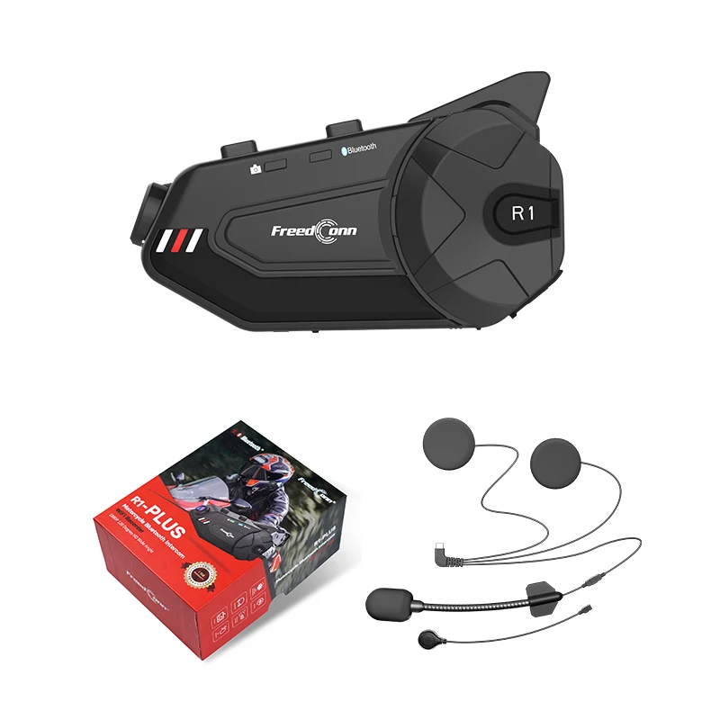 FreedConn R1-PLUS Motorcycle Helmet Bluetooth Intercom Headset With Record WiFi 1080P Lens 6-8 Way Group Talking Waterproof