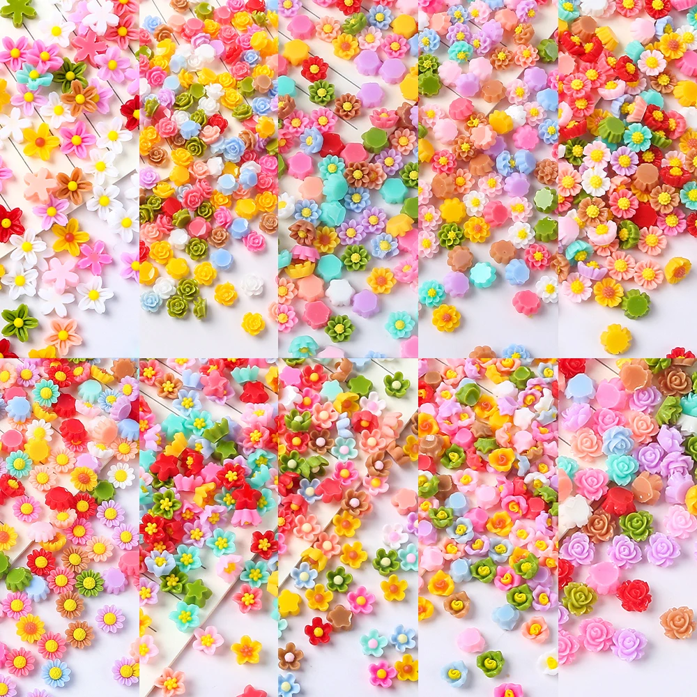 100pcs 3D Colorful Resin Nail Flower Charms Mixed Design Bud Peony Camellia Nails Art Decoration Rhinestones Biżuteria Akcesoria