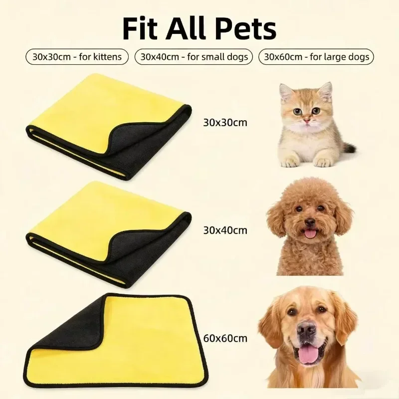 Thick Absorbent Pet Bath Towel Coral Fleece Quick Dry Non Stick Fur Hypoallergenic Washable Soft Towel for Puppy Kitten