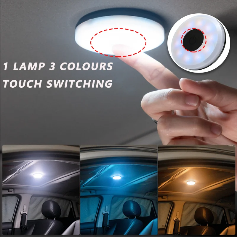 

1PCS Car Roof Dome Lamp Touch Sensor LED Reading Light USB Rechargeable Auto Roof Ceiling Lamp Touch Magnetic Auto Interior Lamp