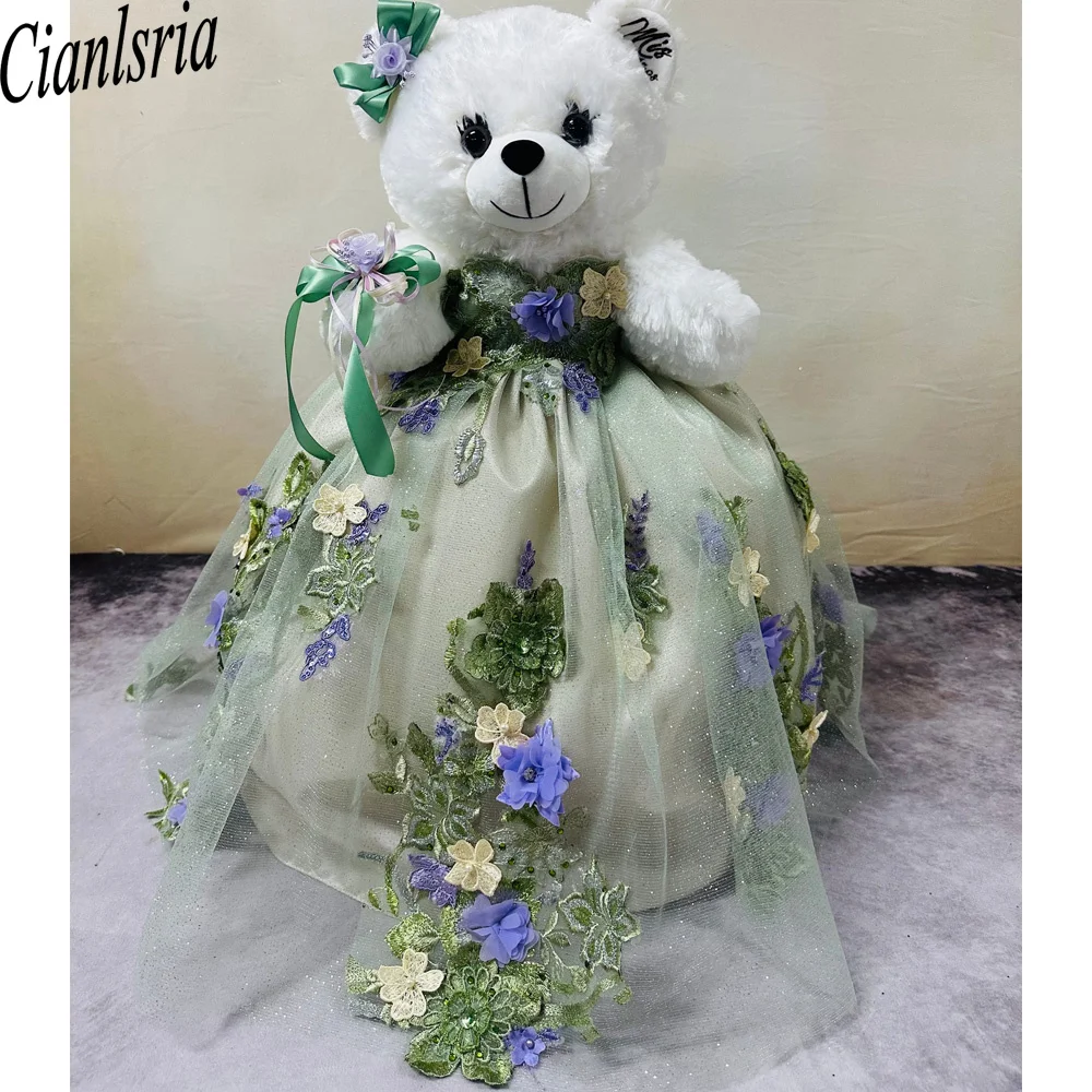 Green 3D Flower For Personalized Quinceanera Teddy Bear Dress Bead Appliques Robe de bal Customized