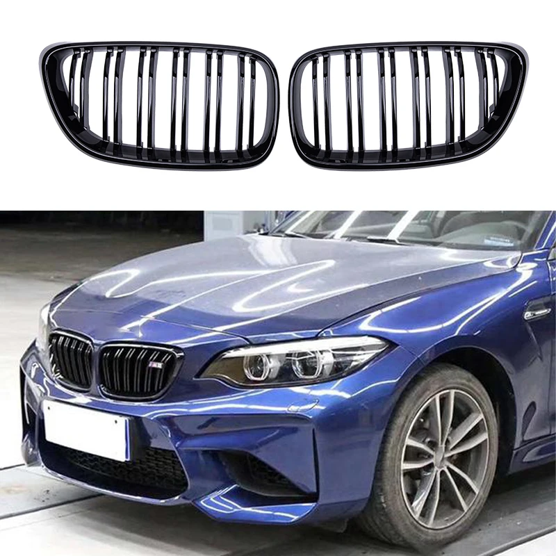 

Car Front Bumper Grilles Kidney For BMW 2 Series F22 F23 F87 M2 Racing Grill Double Slat Grille Gloss Black Accessories 14-18