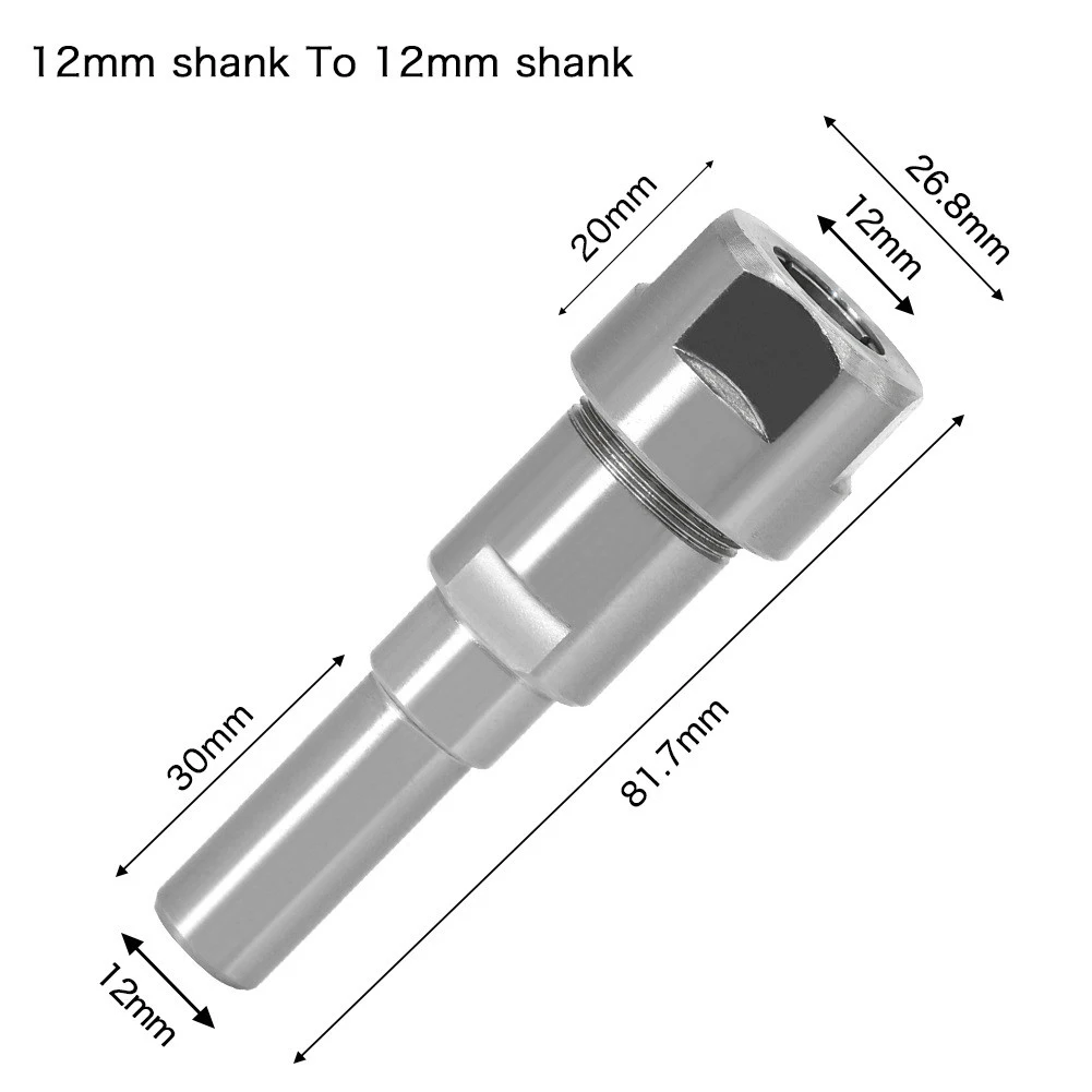 Router konverter batang 12mm adaptor Shank 12mm, Router Chuck stabil rotasi bahan baja karbon tahan korosi