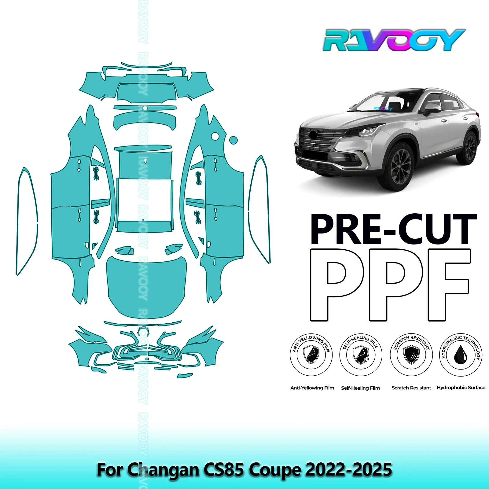 RAVOOY Custom-Fit Precut TPU PPF Full Vehicle Clear Bra Stone Guard EU UK For Changan CS85 Coupe 2022-2025