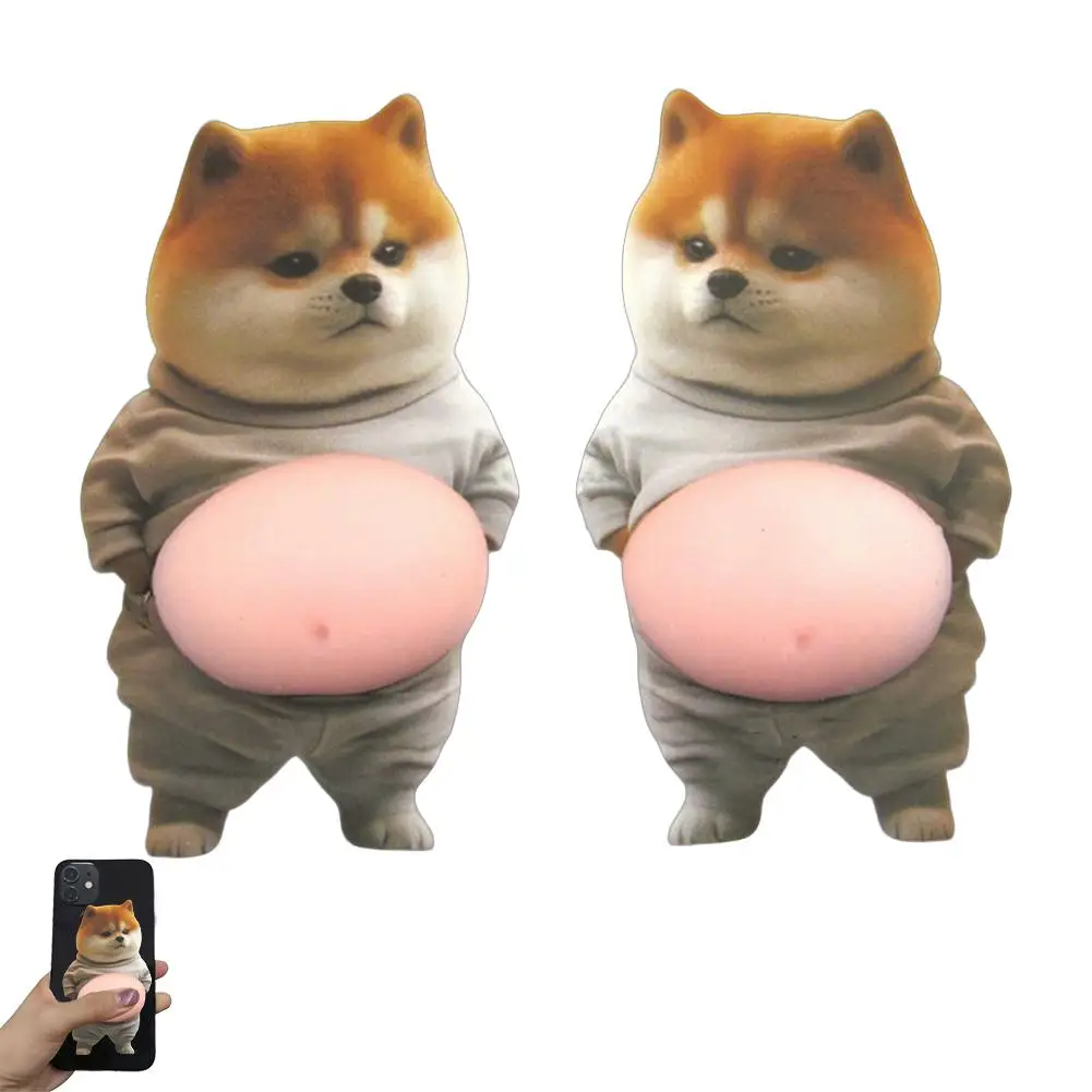 3D Shiba Inu Dog Belly Sticker - Cute puppy wearing orange outfit with soft pink background, silicone self-adhesive
