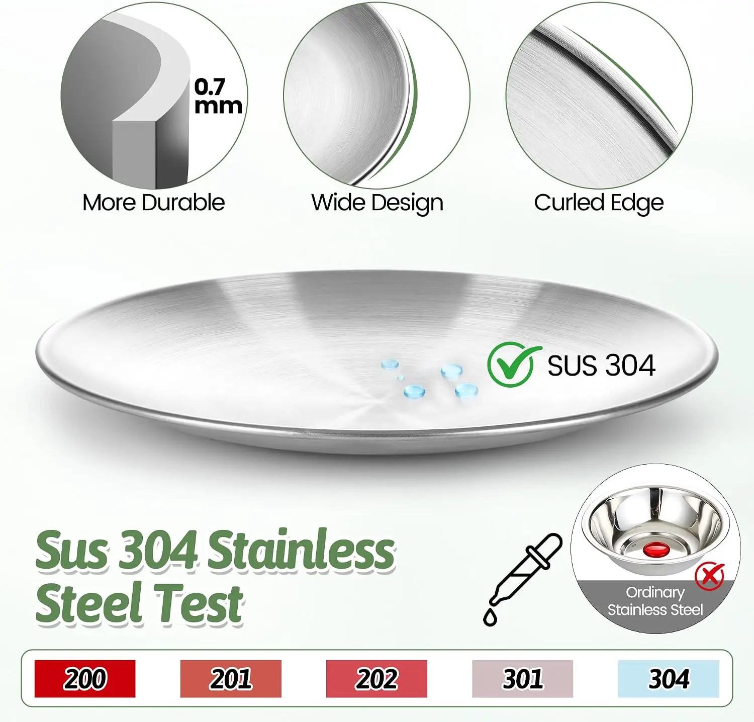 304 Stainless Steel Cat Bowls, 6.7 Inch Extra Wide Shallow Cat Plates for Whisker Fatigue Relief, Metal Kitten Feeding Dishes