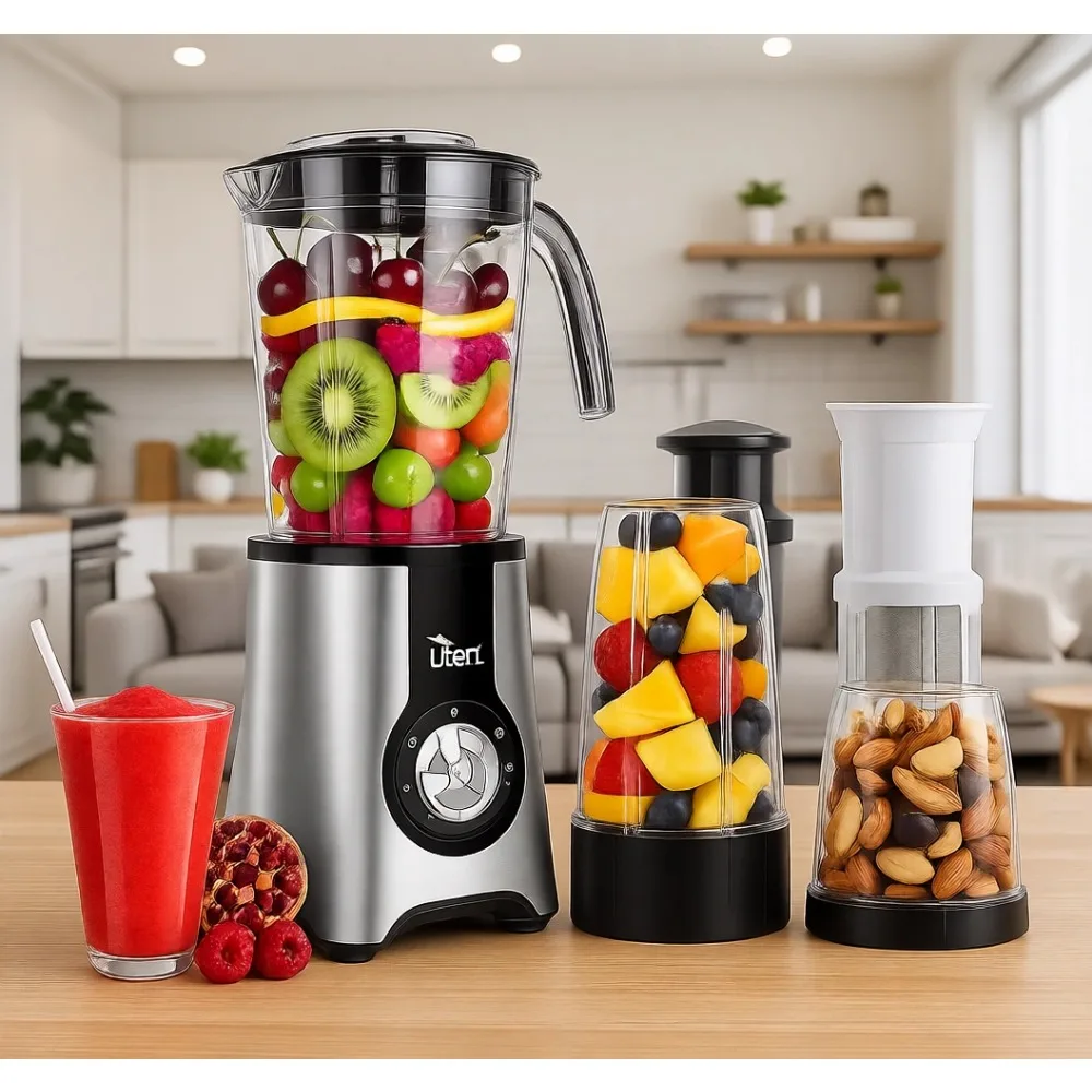 

5 in 1 Smoothie Blender 42oz Multi Functional Mixer Juicer Grinder Stainless Steel Blades BPA Free Dishwasher Safe with Cups