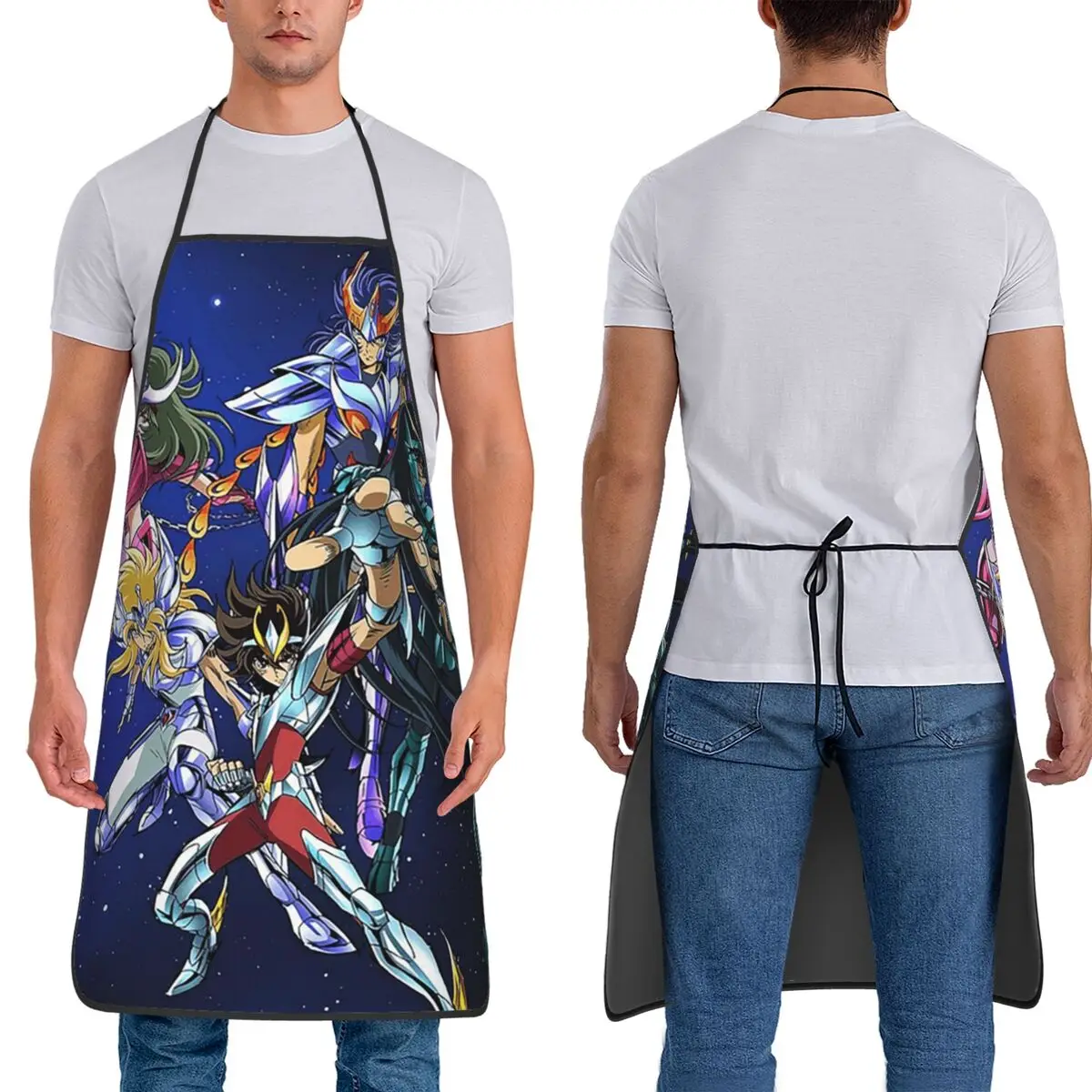 

Фартуки с изображением рыцарей зодиака Saint Seiya, фартуки для шеф-повара, кухни, Tablier, водонепроницаемый нагрудник, кухонный сарафан для уборки для женщин и мужчин