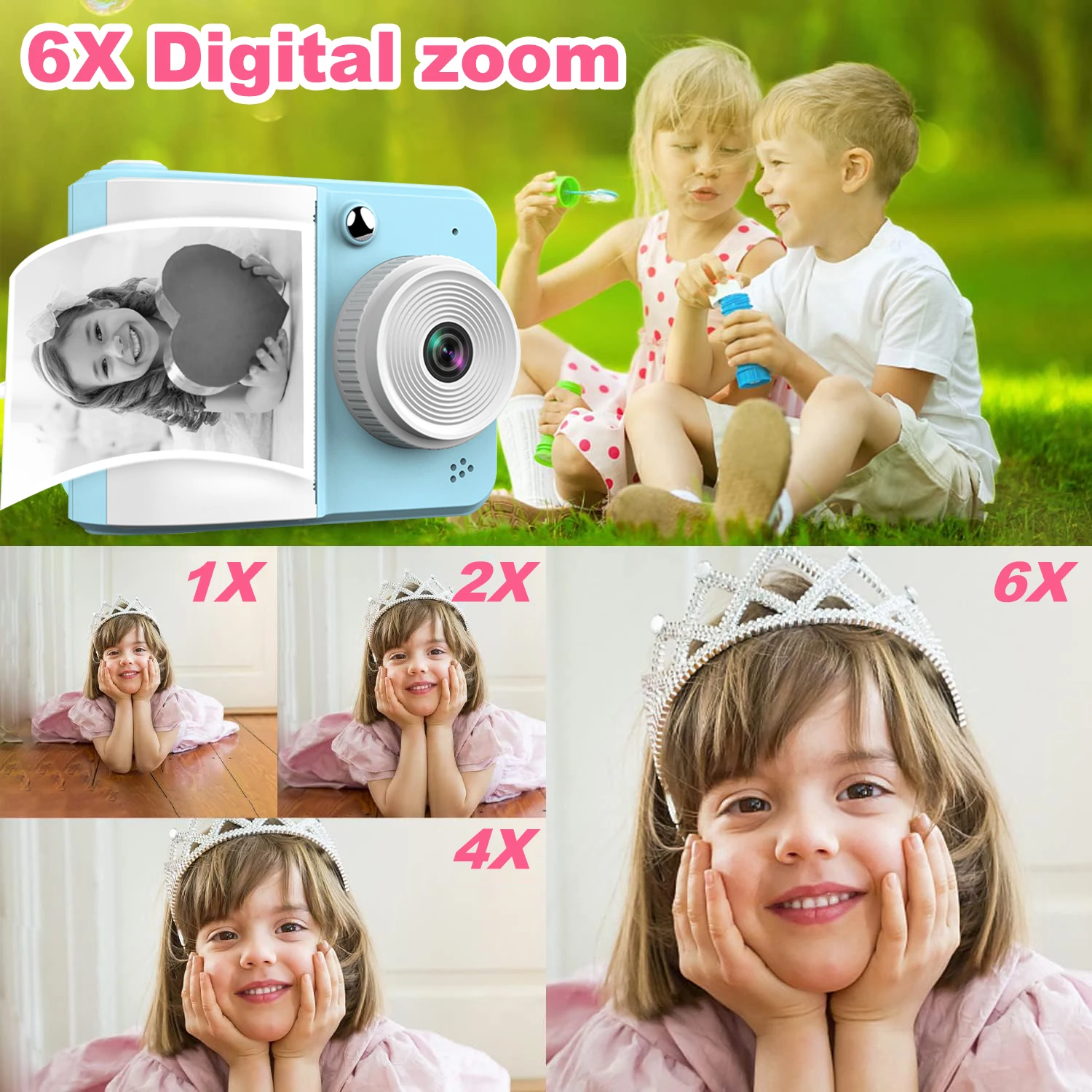 Kids Instant Print Camera For, Multi-Function Creative Drawing For Christmas, Halloween, With roll of pape Kids toy camera