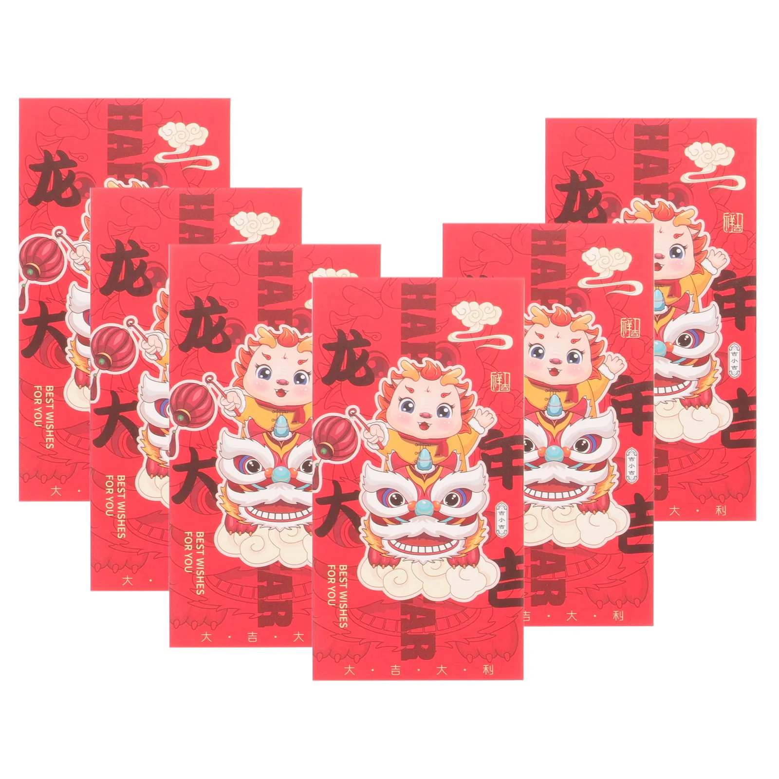 6Pcs 2024 Year of Dragon Red Envelopes Traditional Chinese New Year Money Bags with Artistic Zodiac Design for Holiday Gifting