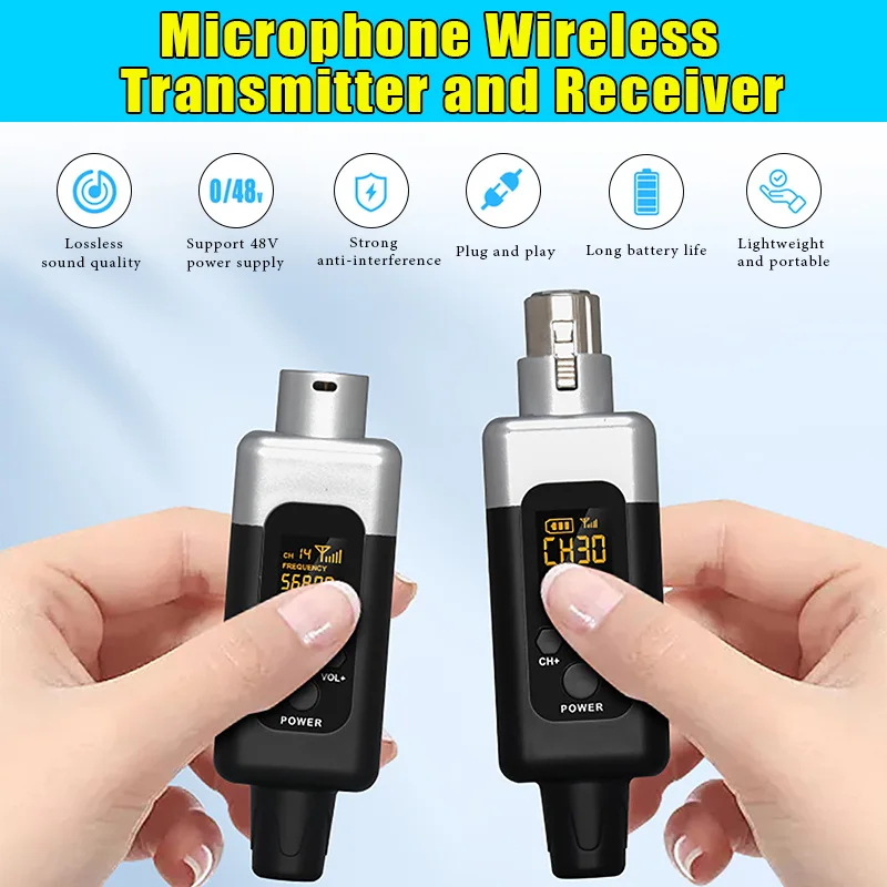 Wireless Microphone Converter XLR Transmitter and Receiver for Mixer, Pull-Bar Speaker, Portable Speaker, Card Package Amplifier