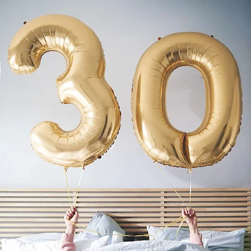 1 Stück 40 Zoll großer weißgoldener hellgoldener Folienballon mit Zahlen für Mädchengeburtstage, Helium-Ballon mit großen Zahlen 0-9 zur Dekoration – Detail 9