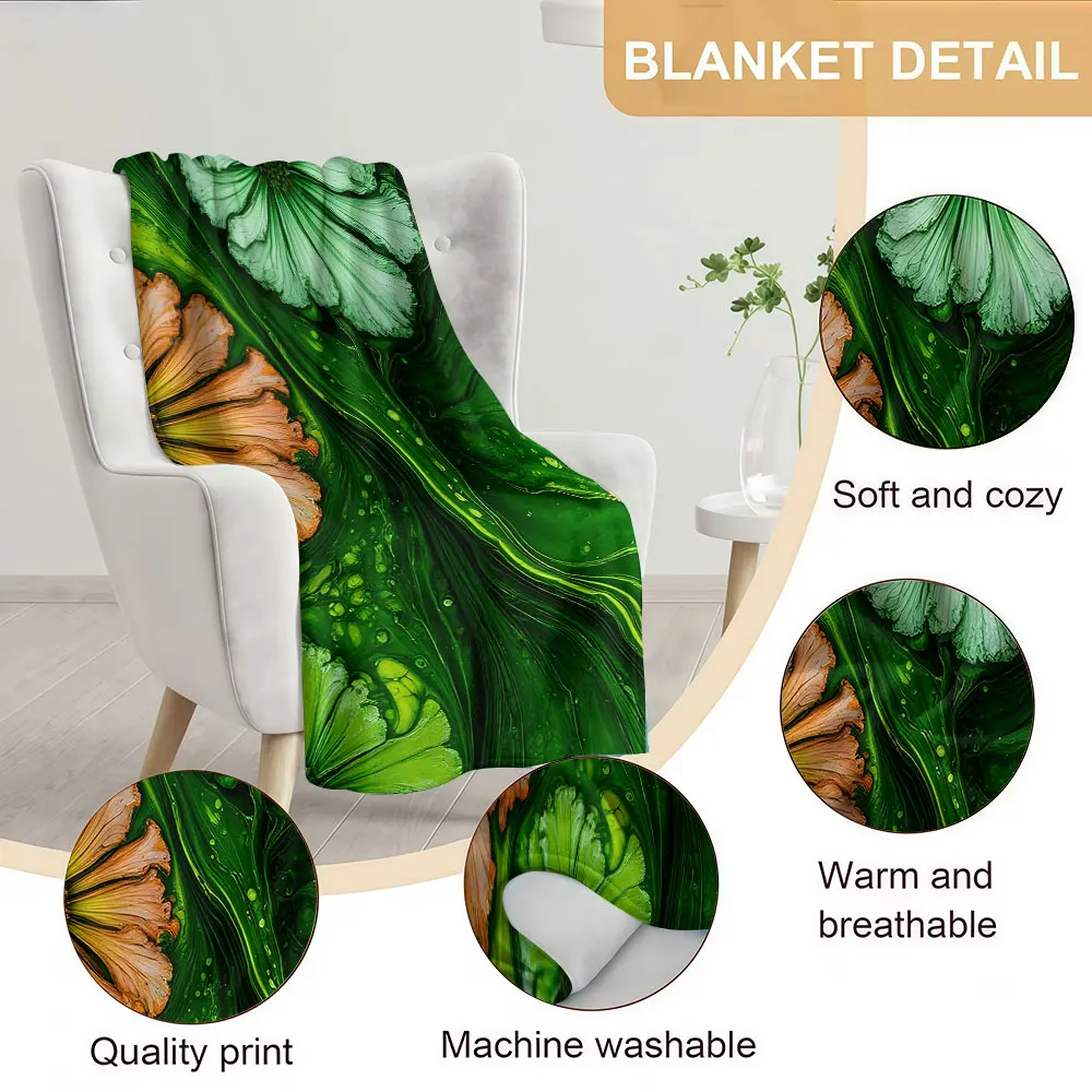 green fluid acrylic flower Soft Warm Flannel Blanket Lightweight Cozy Christmas Halloween Home Decor Room
