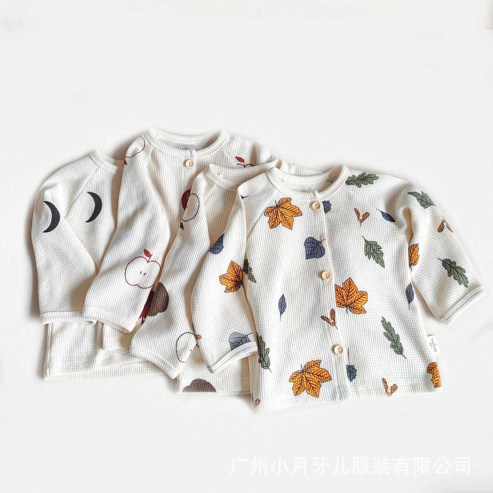 Autumn Cotton Kids Pajama Sets Print Children\'s Home Clothes Sets Waffle Boys Girls Tops Pants 2Pcs Children\'s clothing